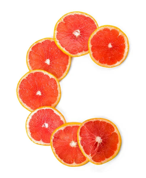 Letter Made Grapefruit Slices White Background — Stock Photo, Image