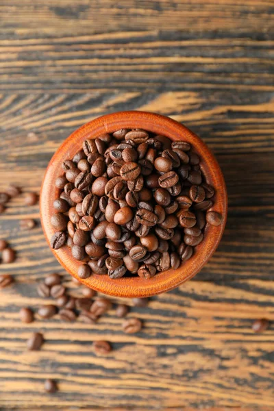 Cuenco Con Granos Café Sobre Fondo Madera — Foto de Stock