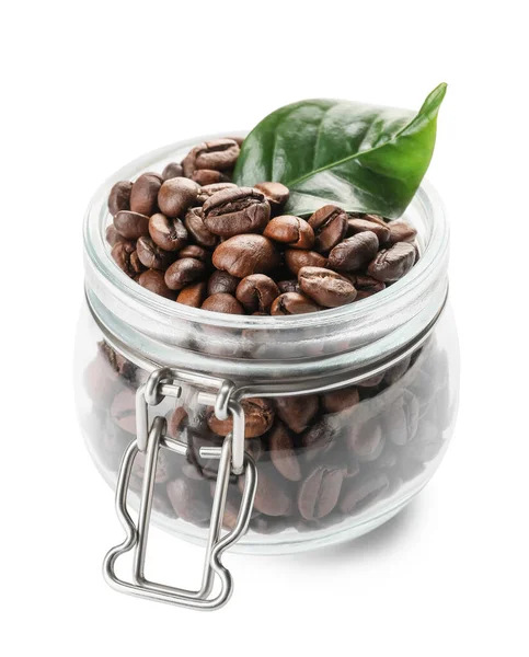 Jar Coffee Beans White Background — Stock Photo, Image