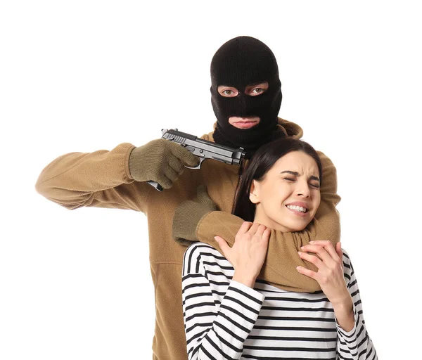 Terrorist Female Hostage White Background — Stock Photo, Image