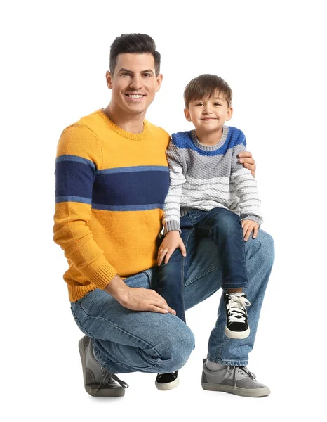Happy Father His Little Son White Background — Stock Photo, Image