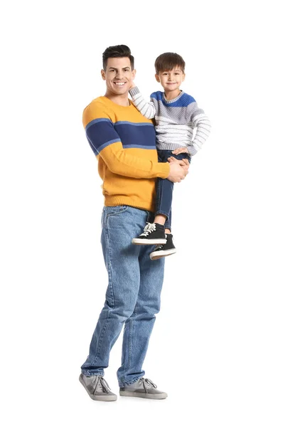 Happy Father His Little Son White Background — Stock Photo, Image