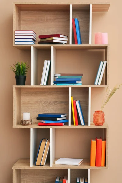 Shelf Unit Books Decor Color Wall — Stock Photo, Image