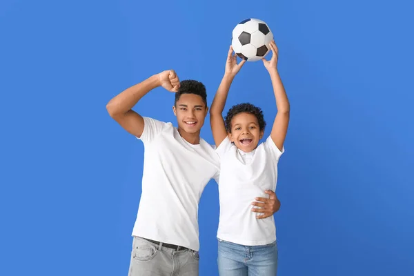 Cheerful African American Boys Ball Color Background — Stock Photo, Image