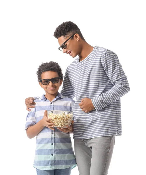 African American Boys Popcorn White Background — Stock Photo, Image