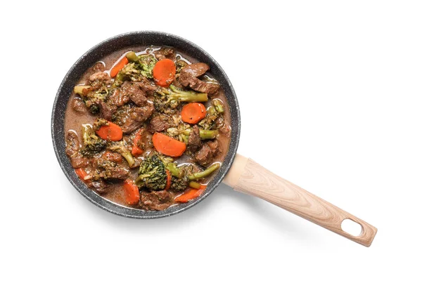 Tasty Beef Stroganoff Vegetables White Background — Stock Photo, Image