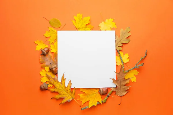 Blank Card Autumn Leaves Color Background — Stock Photo, Image