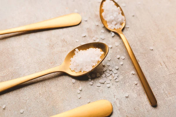 Spoons Salt Grey Background — Stock Photo, Image