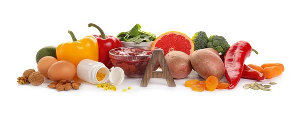 Friska Produkter Rika Vitamin Vit Bakgrund — Stockfoto