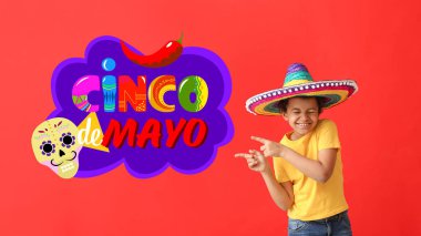 Arka planda şapkalı komik Meksikalı çocuk. Cinco de Mayo (5 Mayıs) kutlamaları
