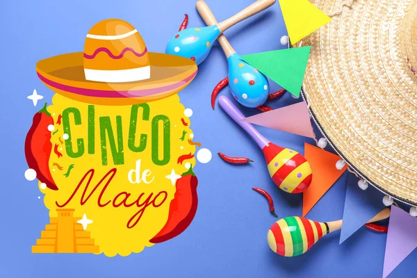 마라카스는 솜브레로 모자를 Cinco Mayo Fifth May Celebration — 스톡 사진