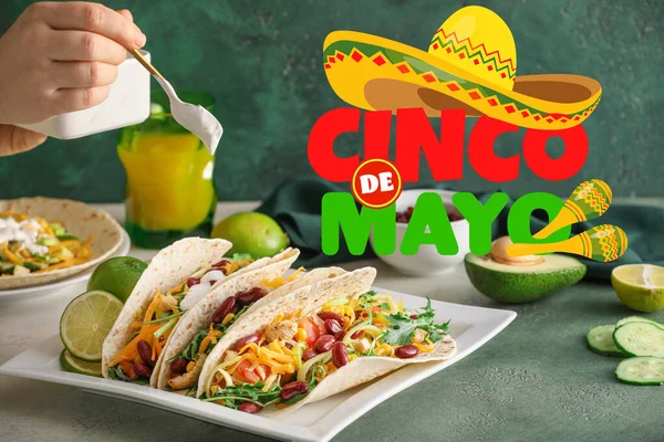 Traditionella Mexikanska Tacos Bordet Cinco Mayo Femte Maj Firande — Stockfoto