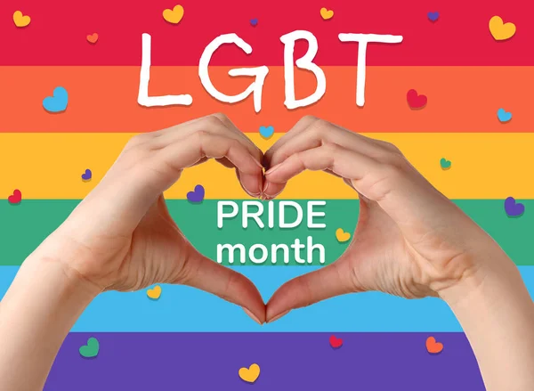 手作りの心とテキスト Lgbt Prideヶ月虹を背景に — ストック写真