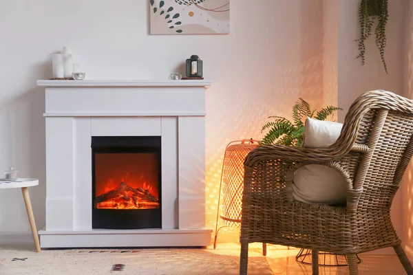 Stylish Interior Living Room Fireplace — Stock Photo, Image