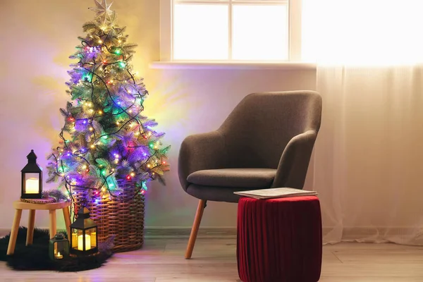 Interior Modern Room Armchair Christmas Tree — Stock Photo, Image