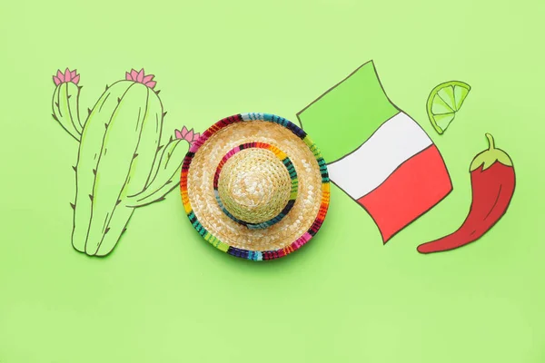 Sammansättning Med Symboler Mexiko Färg Bakgrund — Stockfoto