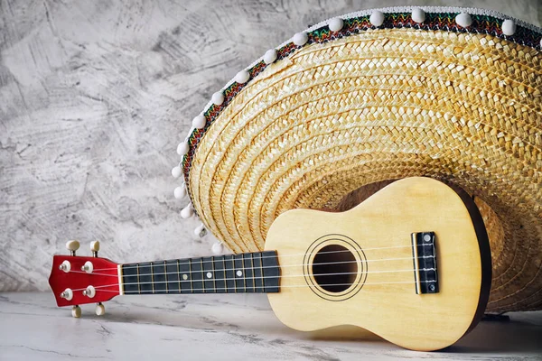 Mexican Sombrero Guitar Grunge Background — Foto de Stock
