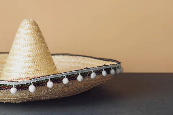 Sombrero Mexicain Sur Fond Couleur Gros Plan — Photo