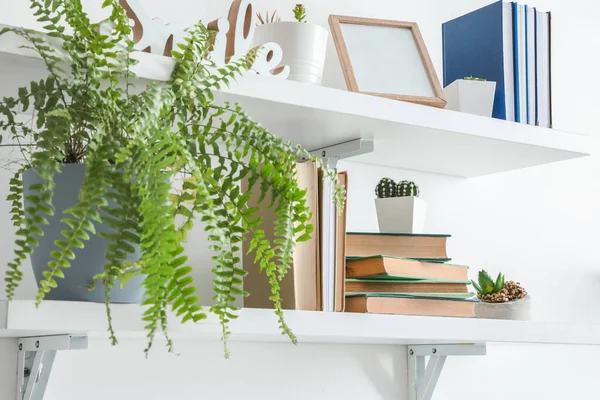 Shelves Books Hanging Light Wall — Stock Photo, Image