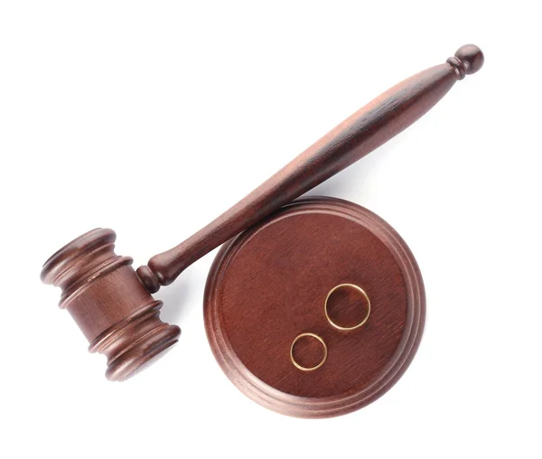 Judge Gavel Rings White Background —  Fotos de Stock