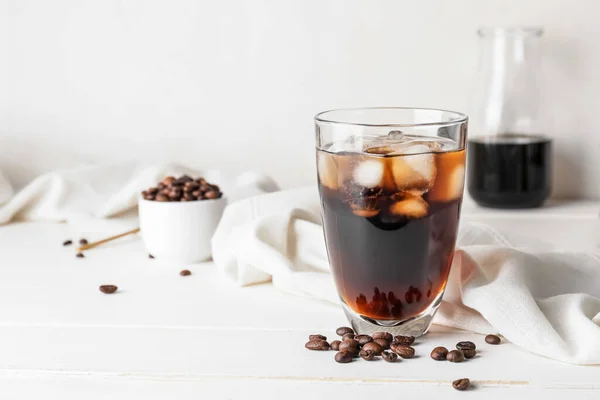 Glass Tasty Cold Brew Coffee Beans White Background — Stock Photo, Image