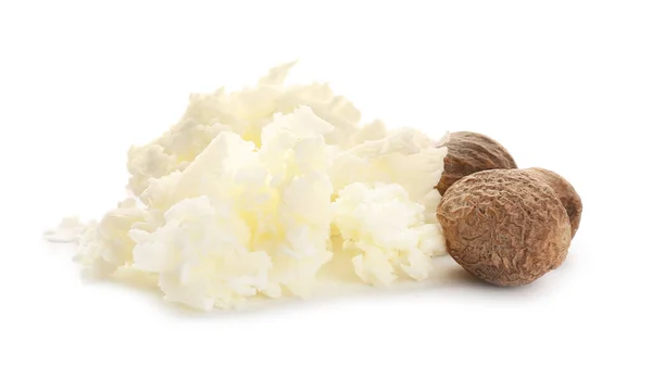 Shea Butter Nuts White Background — Stock Photo, Image