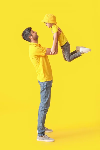 Happy Father His Little Son Color — Stock Photo, Image