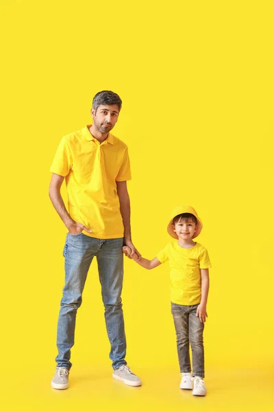 Happy Father His Little Son Color — Stock Photo, Image