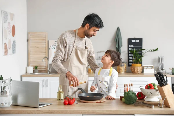 Father His Little Son Cooking Kitchen — Stock Photo, Image