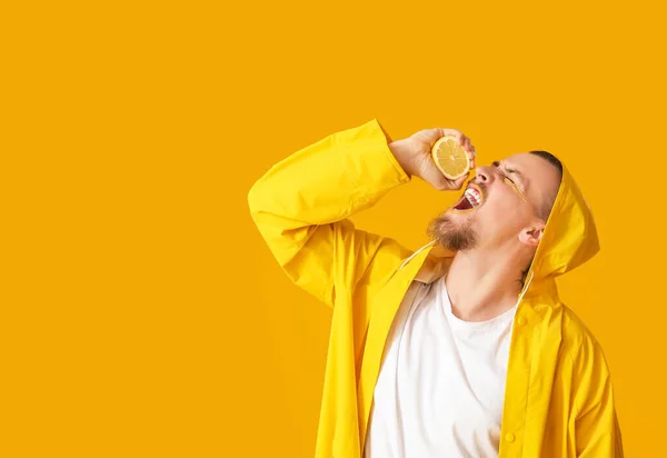 Stylish Young Man Lemon Yellow Background — Stock Photo, Image