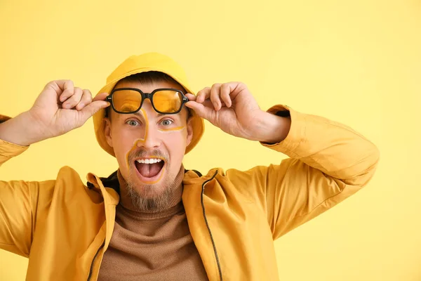 Excited Young Man Yellow Background — Stock Photo, Image