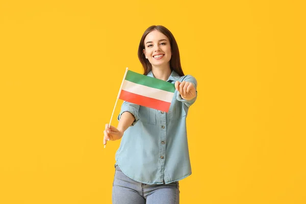Beautiful Young Woman Flag Republic Lower Canada Color Background — Stock Photo, Image