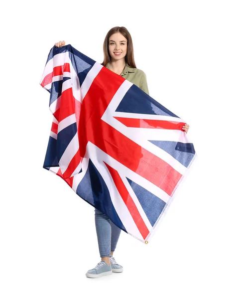 Beautiful Young Woman Flag White Background —  Fotos de Stock