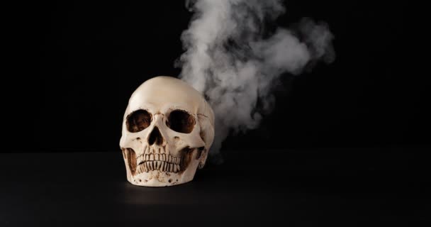 Menschlicher Schädel Mit Rauch Auf Dunklem Hintergrund — Stockvideo