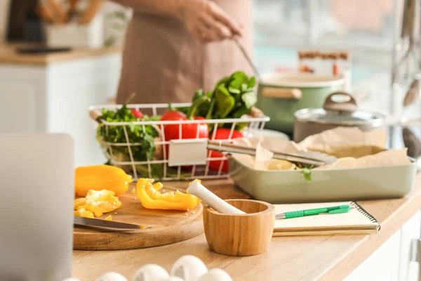 Fresh Food Notebook Table Kitchen — Stock Photo, Image