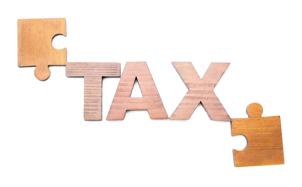 Tax Word Avec Puzzles Sur Fond Blanc — Photo