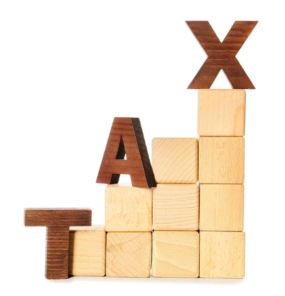 Word Tax Avec Des Cubes Sur Fond Blanc — Photo