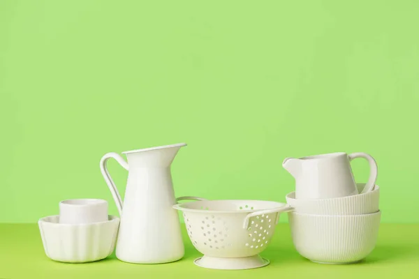 Set Kitchen Utensils Color Background — Stock Photo, Image