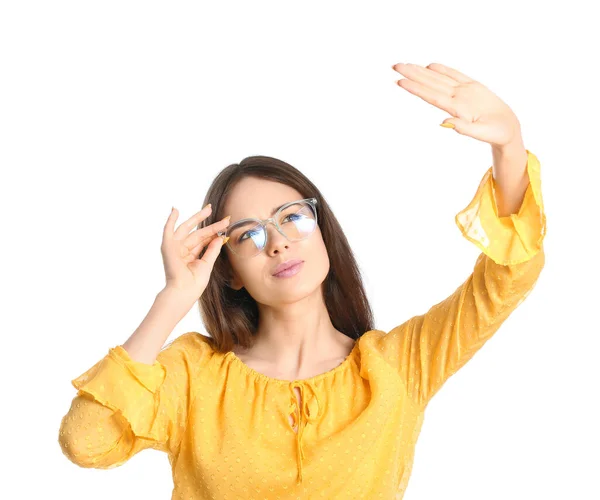 Young Woman Wearing Eyeglasses White Background — Stock Photo, Image