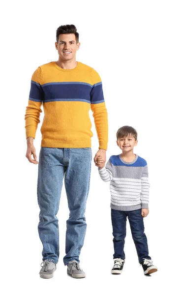 Happy Father His Little Son White Background — Stock Photo, Image