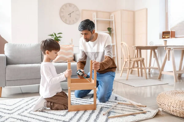 Father Little Son Fixing Chair Home — Stock Photo, Image