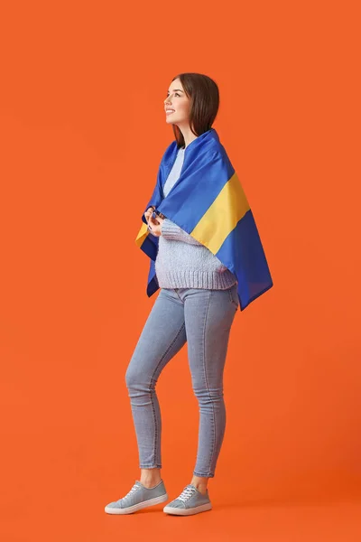 Beautiful Young Woman Flag Sweden Color Background —  Fotos de Stock