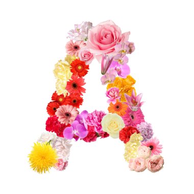 A harfi beyaz arka planda güzel çiçeklerden yapılmıştır.