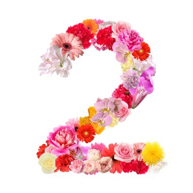 Beyaz arkaplanda güzel çiçeklerden yapılmış figür 2