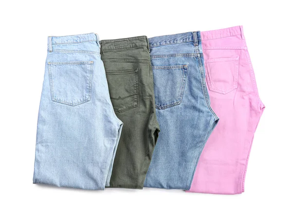 Jeans Diferentes Sobre Fondo Blanco —  Fotos de Stock
