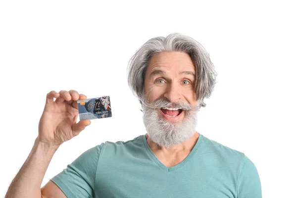 Senior Man Gift Card White Background — Photo