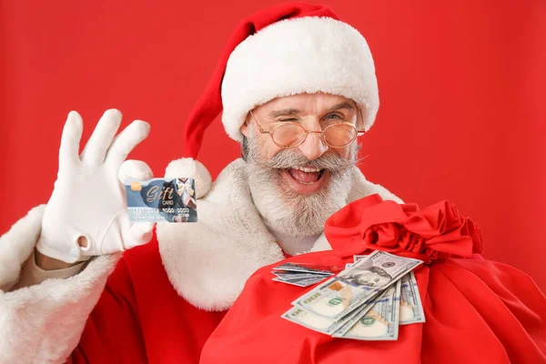 Santa Claus Gift Card Money Color Background — Stock Photo, Image