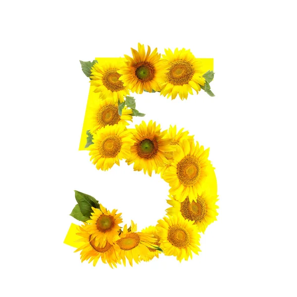 Figure Made Beautiful Sunflowers White Background — Foto de Stock