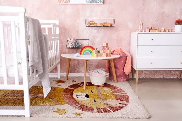 Stylish Interior Modern Children Room Soft Carpet — Stock Photo, Image