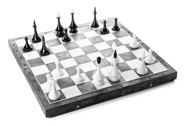Chess Pieces Board White Background — Stock Photo, Image